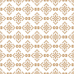 Geometric Pixelated Flower Shape Seamless Pattern With Golden Color Ornament
