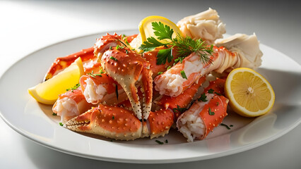 Gourmet crab legs with lemon and herbs