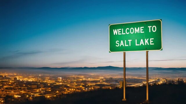 "Welcome to Salt Lake" sign.