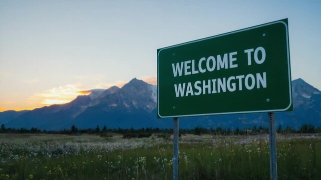 "Welcome to Washington" sign.