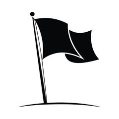 A simple black flag waving on a pole against a white background