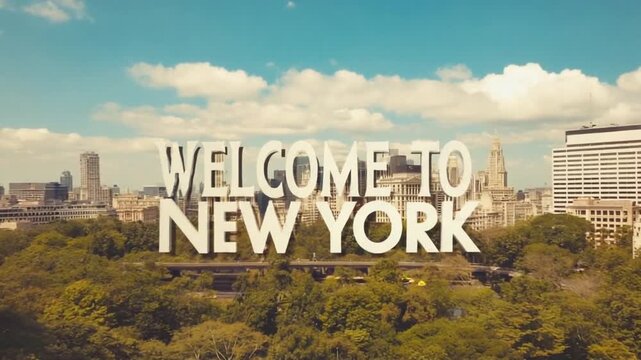 "Welcome to New York" sign.