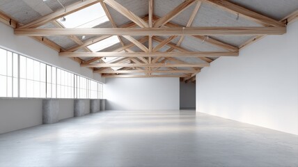 Spacious Modern Industrial Interior with Exposed Beam Ceiling, Natural Light and Concrete Floor for Commercial Use