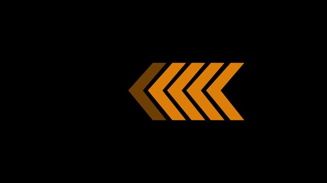 A cluster of four thick orange chevron arrows pointing to the left, arranged in parallel lines against a solid black background, suggesting direction or movement