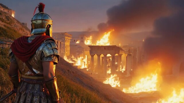 Roman soldier watching Rome burn.