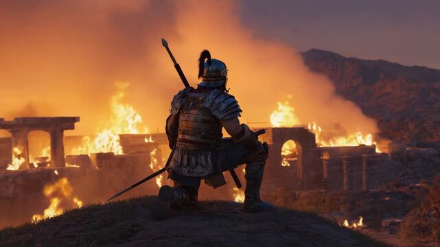 Roman soldier watching Rome burn.