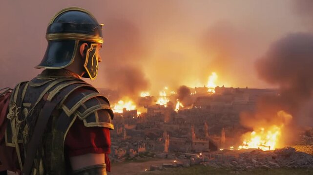 Roman soldier watching Rome burn.