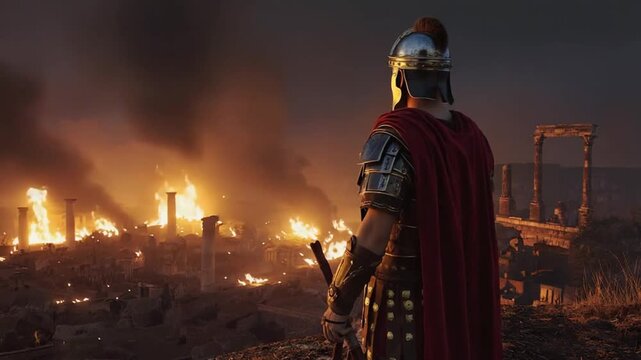 Roman soldier watching Rome burn.
