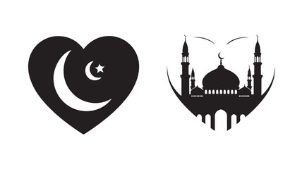 Ramadan Mosque Silhouette with Heart Crescent Moon Star