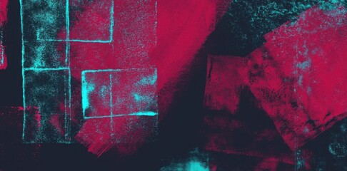 Aerial view of abstract geometric shapes in red and blue tones