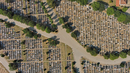 Densely packed cemetery graveyard