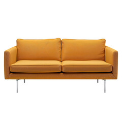 Fototapeta premium Comfortable orange Sofa With Wooden Legs in Simple Living Room Setting for Relaxation or Conversation
