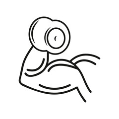 Strong muscular arm flexing bicep muscle, hand drawn vector line art illustration for fitness, Detailed anatomical line art of human arm muscles