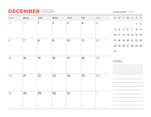 December 2026 Monthly Calendar Template improves executive planning with minimalist blank lines, ideal for business workflows and strategy meetings, supports efficiency, vector illustration