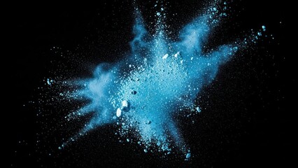 Blue powder exploding against a black backdrop, creating a dynamic effect