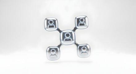 Title: 3D Node Network Icon — Connected Teams
