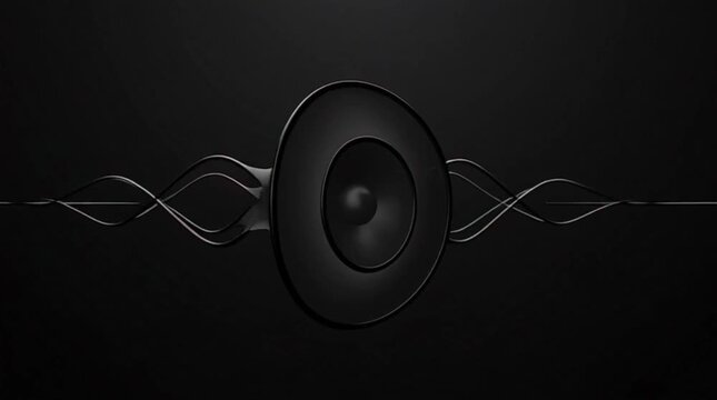 Dark abstract speaker waveform animation with smooth oscillating sound waves on black background, cinematic modern motion design for audio technology, music visualization,digital signal, and minimalis