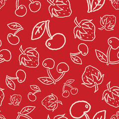 Bold Red Cherry Strawberry Line Art Pattern
