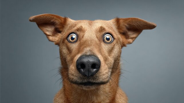 Dog Shows Surprise at Unexpected Sound in Clean Background, Capturing Natural Reaction in a Professional Setting