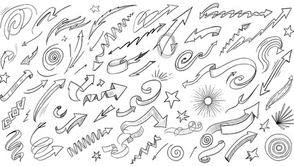 Fototapeta premium Illustration of sketch doodles. Abstract arrows, ribbons and other hand drawn style elements for design, background, textures.