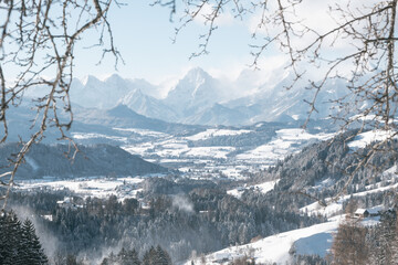 Snowy and windy totes gebirge mountains in pyhrn priel in upperaustria
