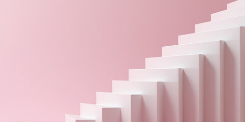 Fototapeta premium Realistic white ceramic staircase folded like an accordion in a surreal minimalist concept on a pastel powder pink background