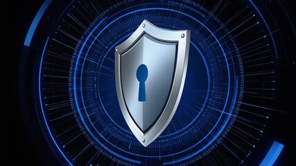 Security shield lock icon metallic shield blue keyhole digital circle cyber security data protection encryption metallic shield - Powered by Adobe