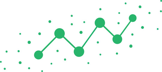 Dynamic green data visualization with upward trending graph lines and dots, perfect for illustrating business growth, analytics, and statistical reports in marketing materials.