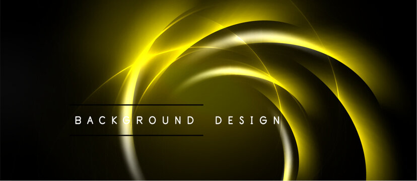 Abstract golden lines form swirling shapes over dark background. Text reads background design. Minimalist, elegant visual presentation.