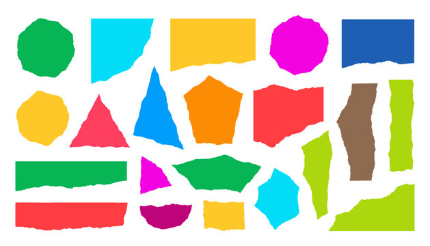 Collection of Colorful Torn Paper Scraps and Ripped Geometric Shapes for Creative Design and Collage Projects

