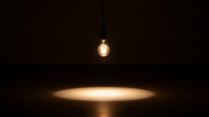 A single illuminated light bulb hanging in a dark room