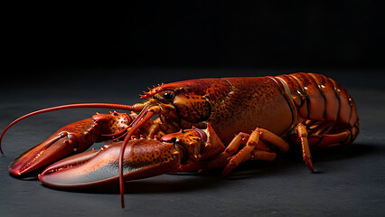 Freshly cooked lobster on dark background
