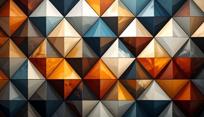 A geometric composition showcasing a textured arrangement of colorful triangular shapes