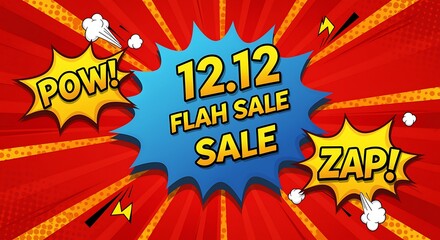 Vibrant Comic Sale Banner with 1212 Flah Sale Message