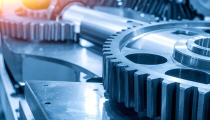 Close-up view of metal gears connected in a mechanical engine, showcasing precision craftsmanship