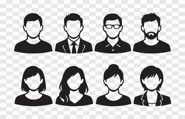 Black and White User Avatar Icon Set &ndash; Male Female Profile Silhouettes