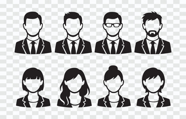 Professional Business Avatars Collection Modern Black White User Avatar Icons for Website and Mobile Apps