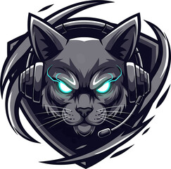 Minimal animal gaming logo of a cat in flat vector style