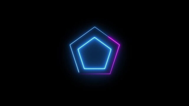 Dual Neon Pentagonal Frames in Blue and Magenta on Black abstract background