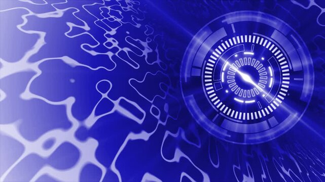 Blue color rotating glowing HUD animation with abstract shapes hi tech seamless design black geometrical background