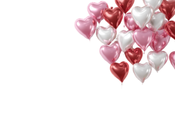 Colorful pink, red, and white hearts on transparent background for valentines day