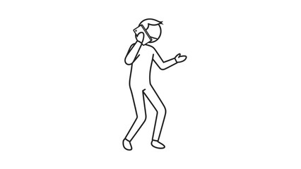 Stick Figure Person Talking on Mobile Phone While Gesturing with Hand, on Isolated White Background.