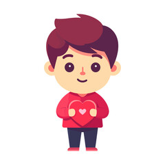 Cute Cartoon Boy Holding a Heart Symbol, Expressing Love and Affection