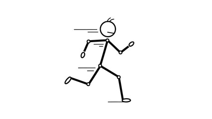 Obraz premium Energetic Stick Figure Man Running Rapidly with Speed Lines, Indicating Fast Motion and Urgency in Bright Studio.