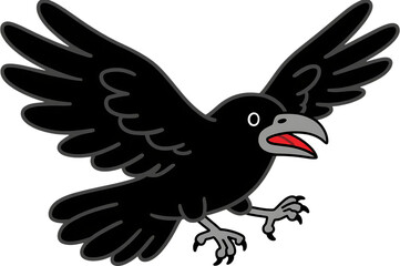 Obraz premium Cartoon crow flying with open beak