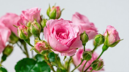 Fototapeta premium Delicate Pink Roses Blooming Profusely, Capturing the Beauty of Nature in a Floral Still Life