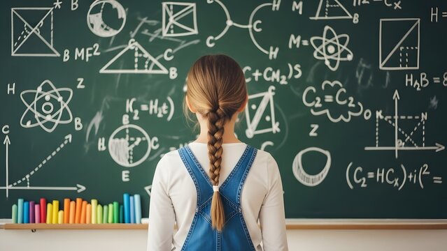 Celebrating world education day young student engaged in learning mathematics and science