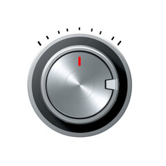 Silver Volume Control Knob with Red Indicator volume knob isolated on a transparent background