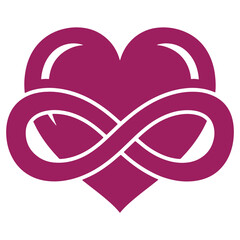 Purple Heart Symbol with Infinity Knot Design Isolated on Transparent Background