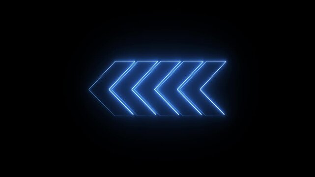 a stock illustration or animation of glowing blue neon arrows pointing to the left. 